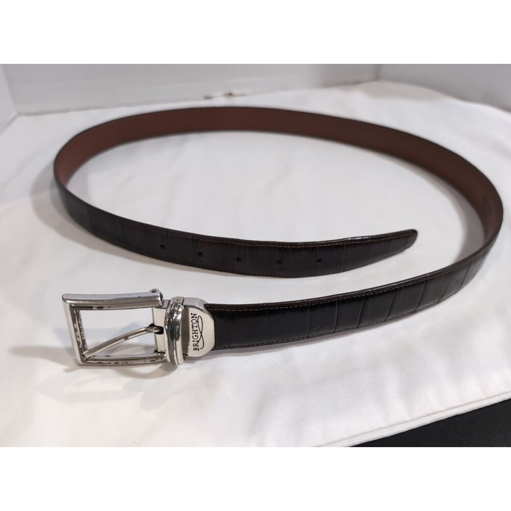 BRIGHTON BELT DARK BROWN LEATHER CROC EMBOSSED SIZE 40 MADE IN USA VINTAGE